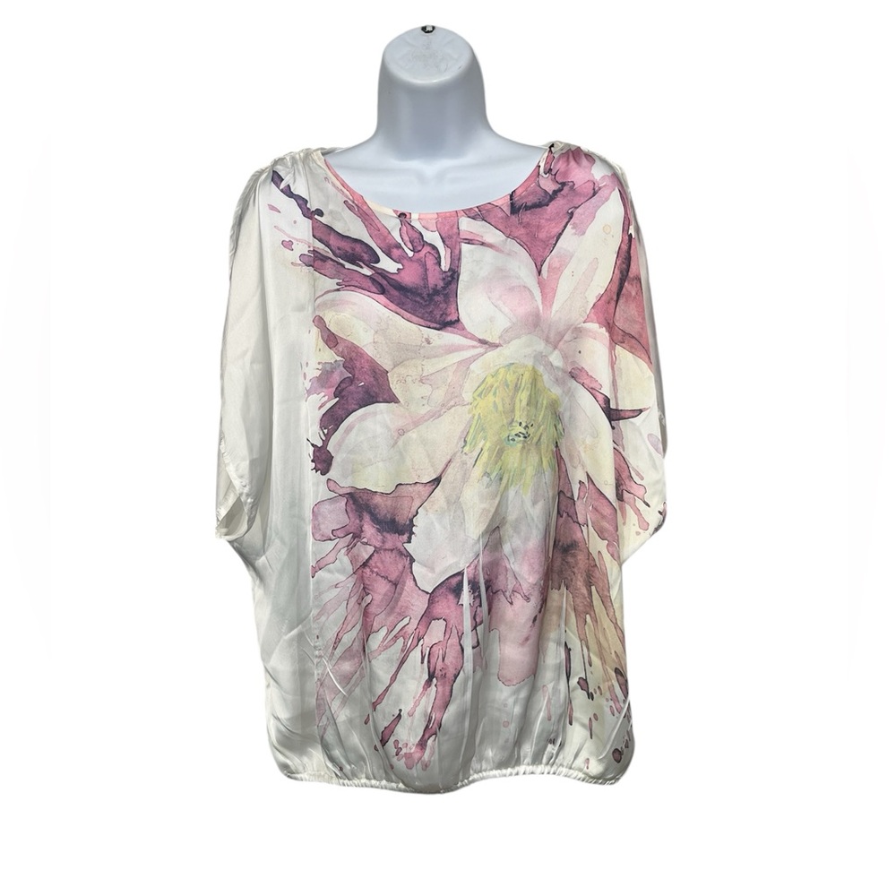 Apt. 9 White Blouse with Pink Floral Print